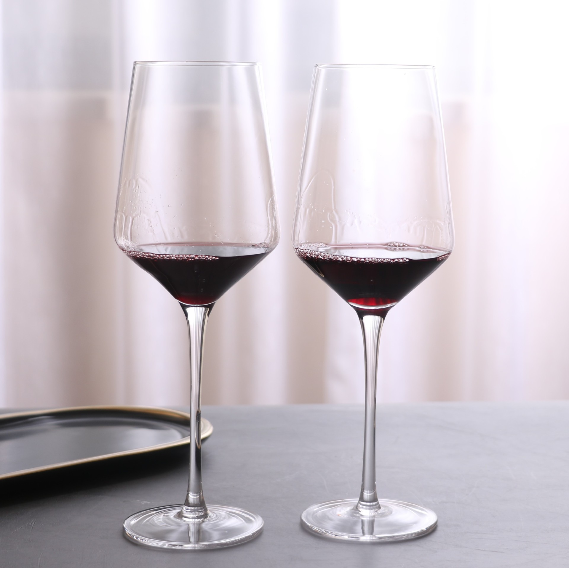 厂家直供玻璃红色酒杯 透明高脚葡萄酒杯酒店宾馆家用红酒杯